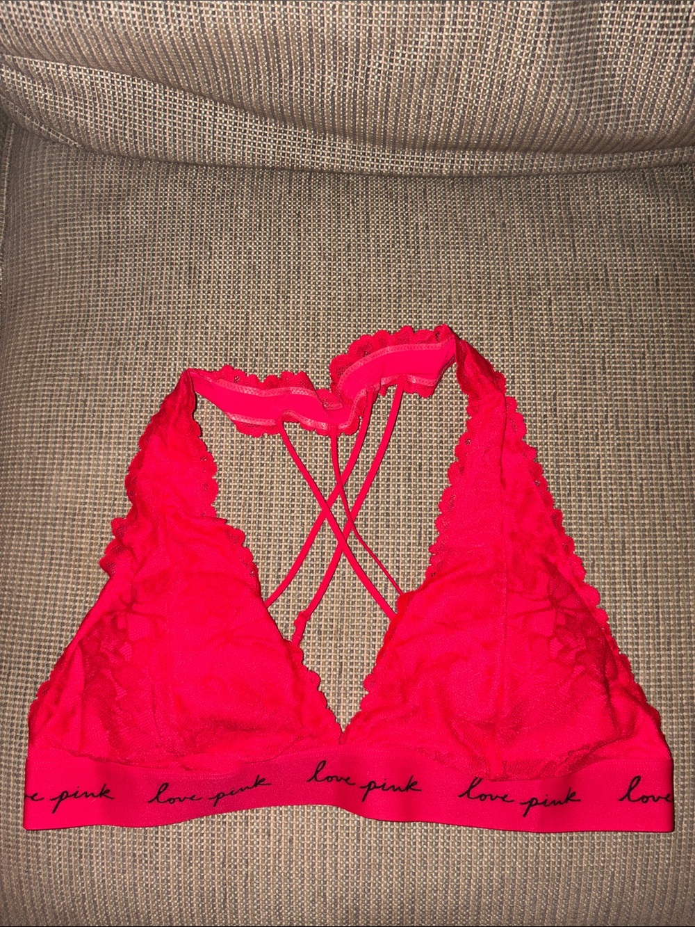 NWT PINK VS Lace Bralette with Crisscross Back and LOGO Elastic Support Band